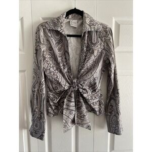 Finley Women's Medium Neutral Paisley Tie Front Collared Jacket